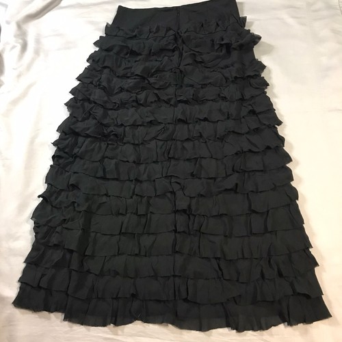 Gonna Talbots donna Petites 8P nera in seta con volant a strati maxi - Foto 8 di 9