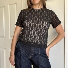 Vintage Black lace top with short sleeves Size m Cinema Etoile