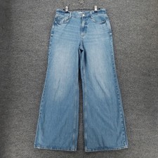 Zara Jeans Womens 6 Blue High Rise Baggy Wide Leg Medium Wash Zip Fly Denim