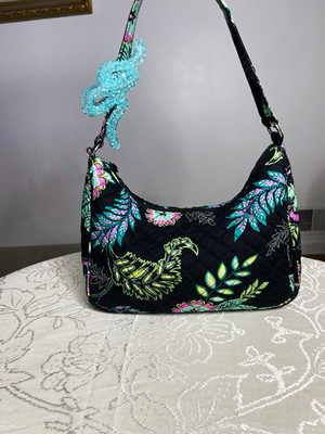 Vera Bradley Frannie Crescent shoulder Bag   Black Floral Paisley