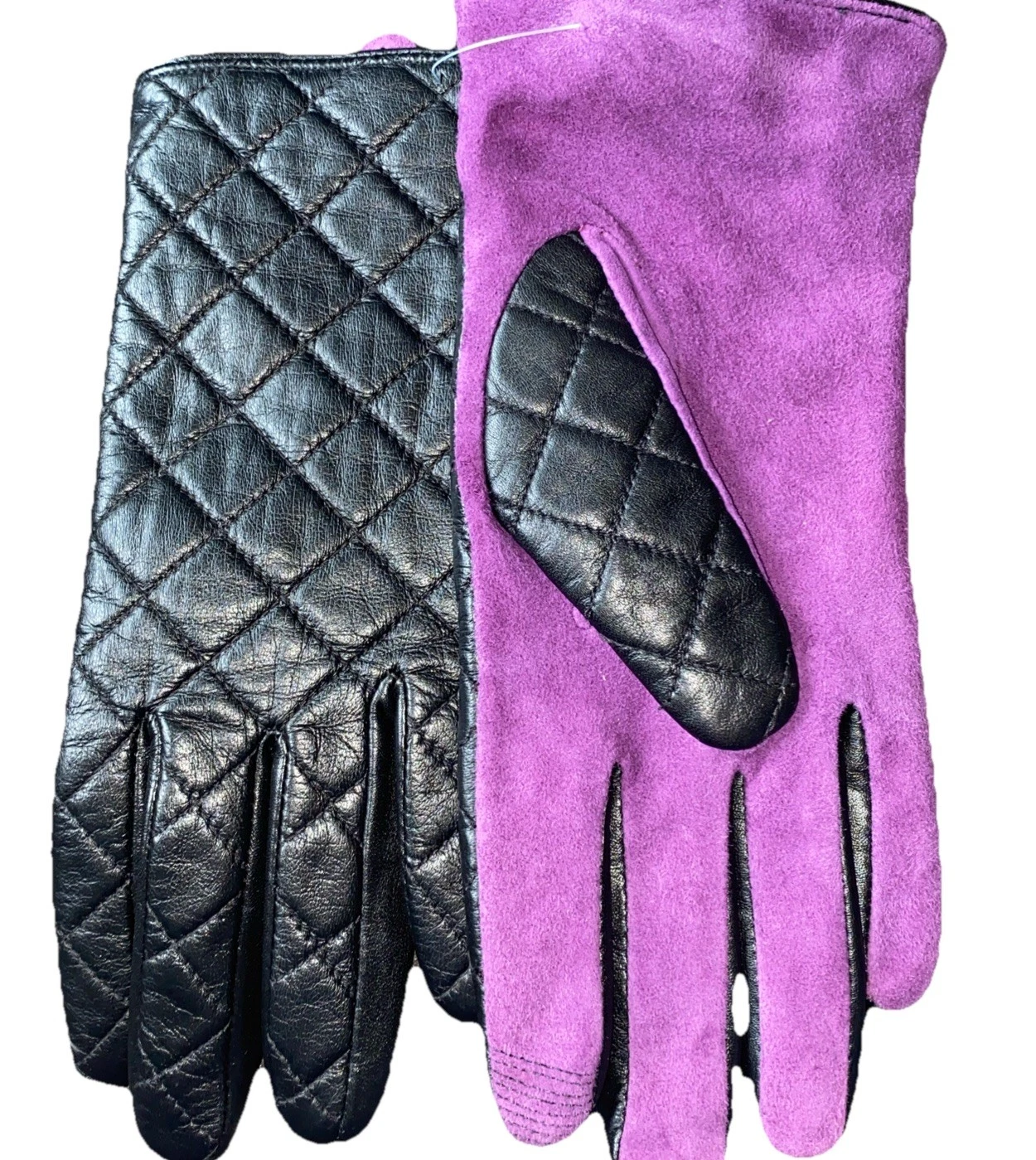 Suede Quilted Black Purple Leather Gloves Womens Size Medium Classy