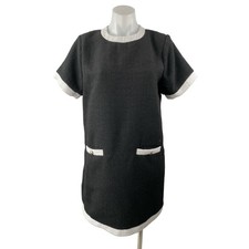 Aqua Black White Tweed Short Sleeve Crew Neck Zip T Shirt Mini Shift Dress Sz M