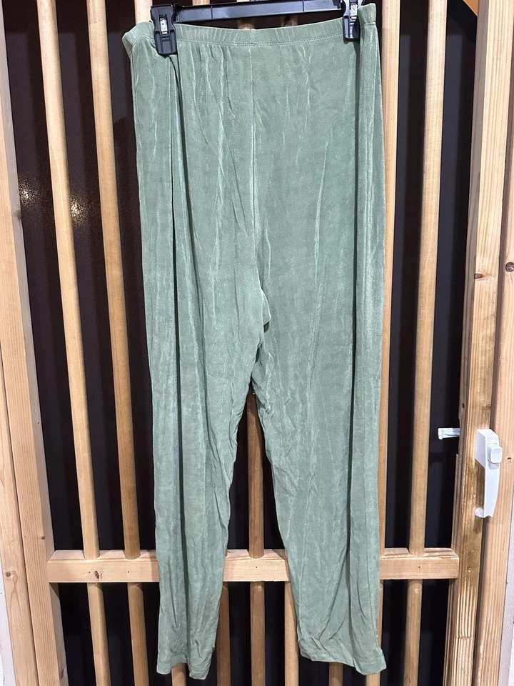 Pantalones Marca Slinky Para Mujer Plus 1X Verde Elastizado Pull On Minimalista Hecho en EE. UU. Foto 2 de 4