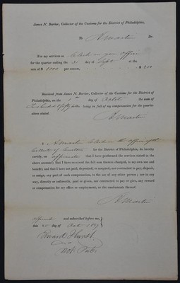 Philadelphia Customs Document Ship Inspector Statement October 1837