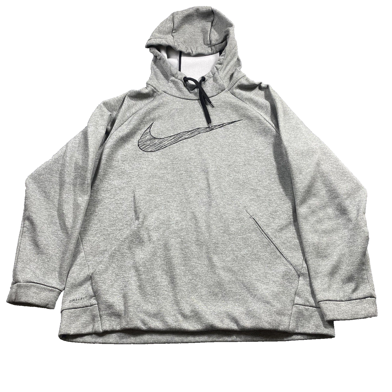Nike Dri Fit Hoodie Mens Large Gray Pullover Sweater Gym Training Swoosh