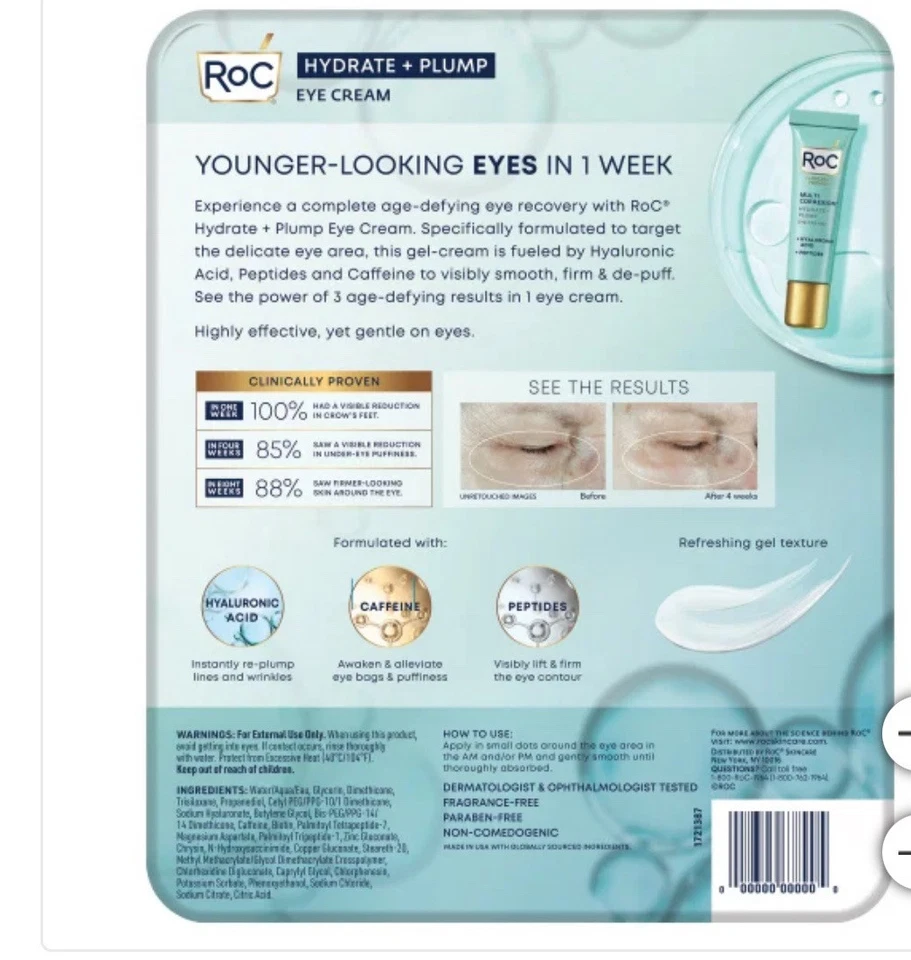 Crema de ojos RoC hidratada y regordeta, paquete de 3 0,6 oz Foto 2 de 4