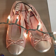 Wonder Nation Girls Pink Glitter Bow Ballet Flats Memory Foam Slip-On Size 4