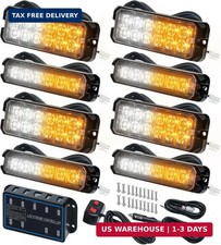 8-pcs Ultra Slim Amber White Led Emergency Flashing Strobe Lights For Vehicles