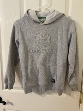John Deere Embroidered Boys Hooded Sweatshirt Size 8 Grey