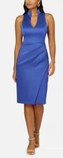 Aidan Mattox Blue Stretch Mikado Midi Dress sz 18 NWT $295 Semi-Formal Faux Wrap
