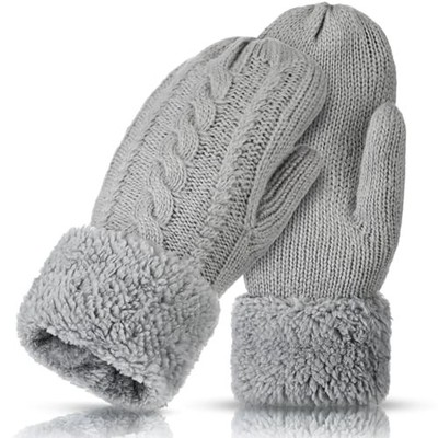 Geyoga Winter Warm Mittens for Women Cozy Thick Knitted Gloves 1 Light Gray