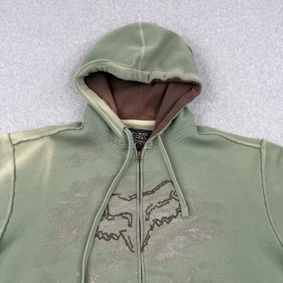 Sudadera con Capucha Fox Racing De Colección Para Hombre XL Verde Y2K Cremallera Completa Capucha Térmica Envejecida Foto 2 de 4