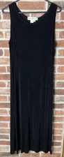 Vtg Norm Thompson Slinky Black Maxi Dress Slit Sleeveless Tank Medium Stretch