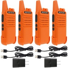 RT22 Rechargeable Walkie Talkies 4 Pack Orange Long Range Two Way Radio Outdoor