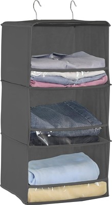 Simple Houseware 3 Shelves Hanging Closet Organizer with Front Dark Grey 