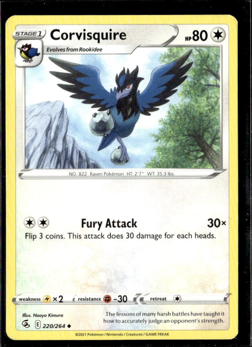 Pokemon Corvisquire 220/264 Fusion Strike Reverse Holo Common 5 Card Lot
