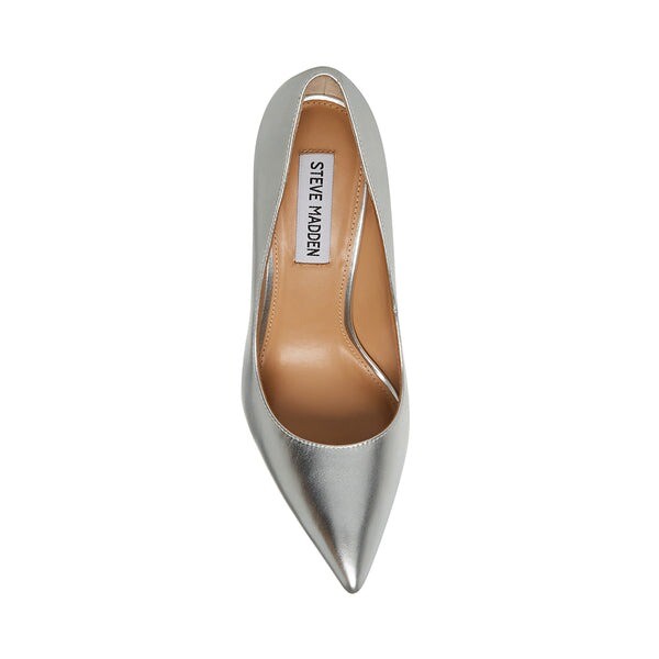 Steve Madden Evelyn Silver Stiletto Heeled Pointed Toe Slip