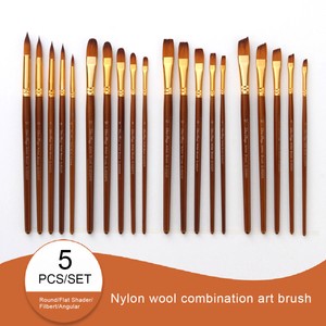 5pcs Nylon Hair Round Pointed Paint Brushes Set Kit Artists Oil