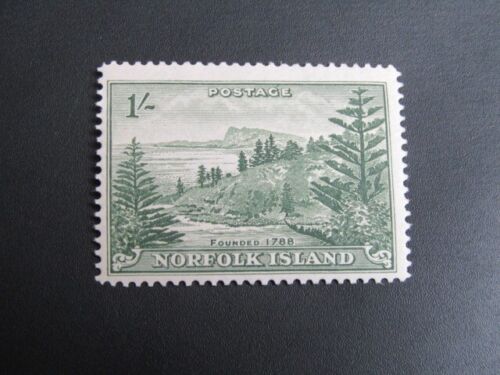 Norfolk Island 1947 Ball Bay  1/- Grey Green  sg-11  Mint hinged - Picture 1 of 2