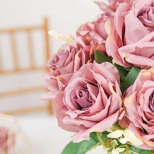 DUSTY ROSE 2 Bushes 18" ARTIFICIAL Faux Silk Rose FLOWERS Bouquet Wedding Party - Picture 8 of 8