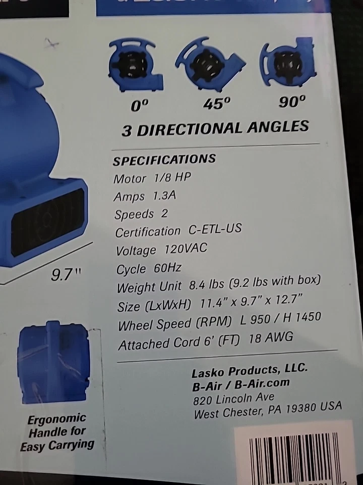 Ventilador de piso pequeño azul Foto 3 de 4