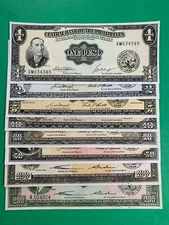 PHILIPPINES 1949 ENGLISH SERIES SET 1-2-5-10-20-50-100 & 200 PESO ALL CRISP UNC 