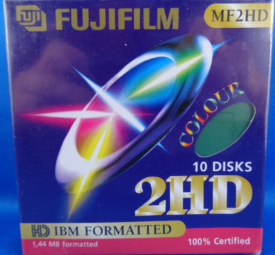 3,5'' FLOPPY MF2HD FUJIFILM (GREEN / IBM FORMATTED) -- 10 STÜCK # NEUWARE/NOS #