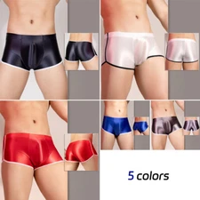Mens Oil Shiny Sexy Sports Underwear Fitness Boxer Briefs Stretch Shorts Panties
