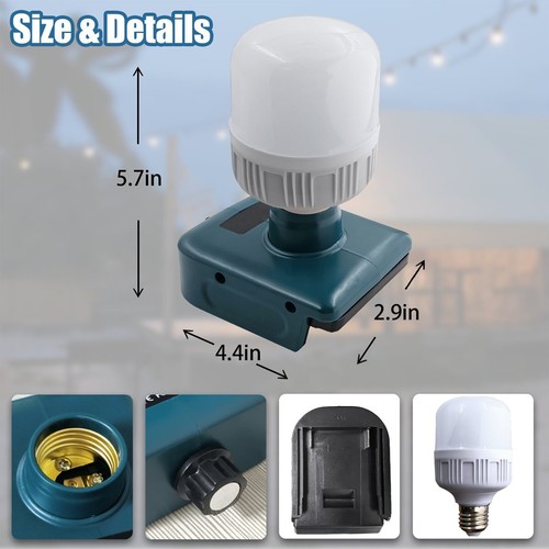Dimmbar LED Arbeitsleuchte Licht E27 Glühbirnen Lampe Für Makita 18V Li-ion Akku - Bild 2 von 7