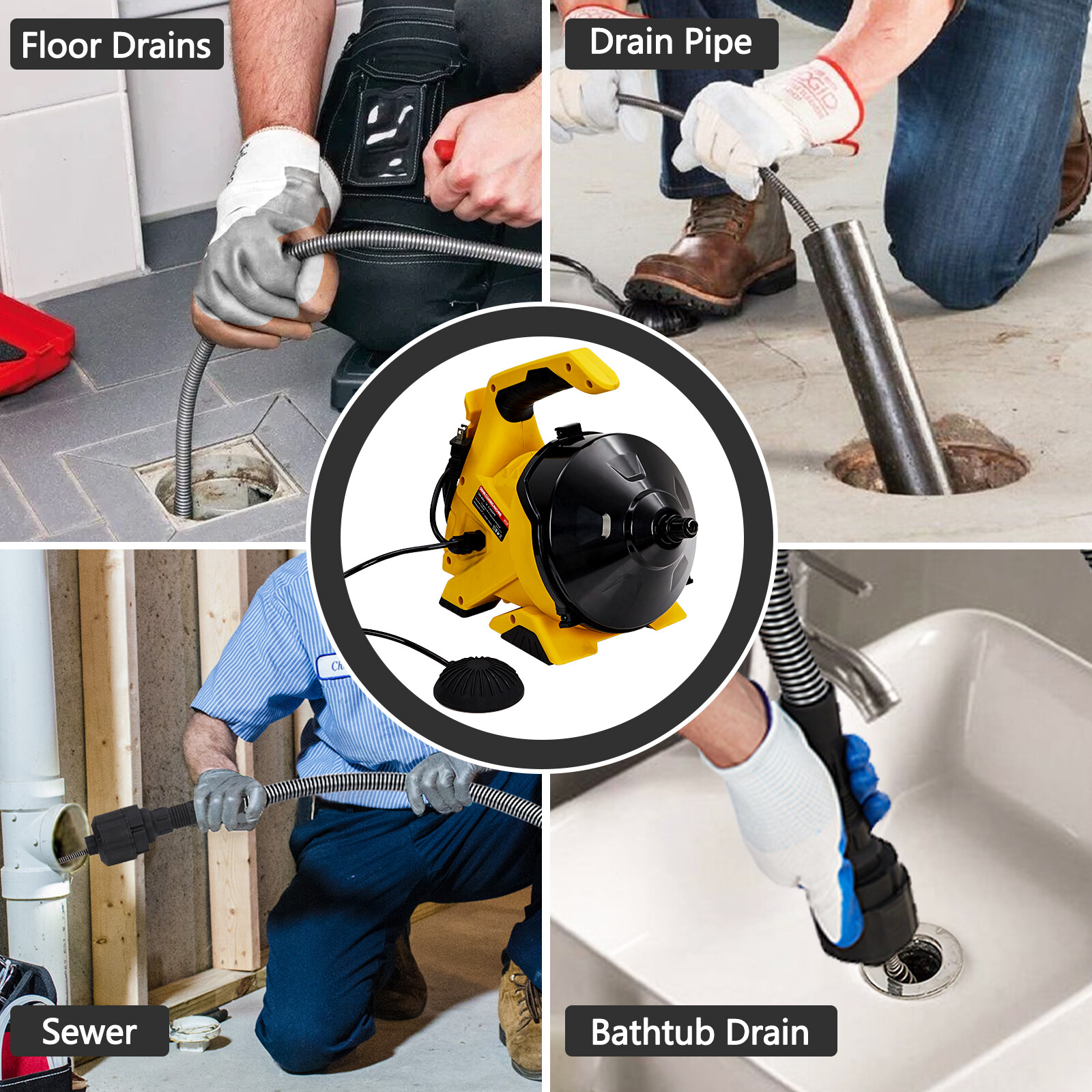 30Ft x3/10'' Sewer Snake Drain Auger Cleaner Cleaning Machine for 3/4''-2'' Pipe