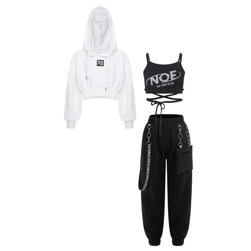 Girls Tracksuit Jazz Set Drawstring Outfits Dance Pants 3pcs Hoodie Hooded Vest - Picture 28 of 47