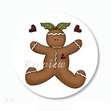 PRIM CHRISTMAS GINGERBREAD ROUND STICKERS ENVELOPE SEALS FAVOR STICKERS - 2 SZS