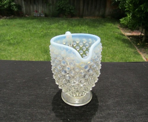 FENTON BLUE WHITE OPALESCENT Glass Hobnail Small 4 oz Creamer 3¼" Tall - Picture 2 of 5