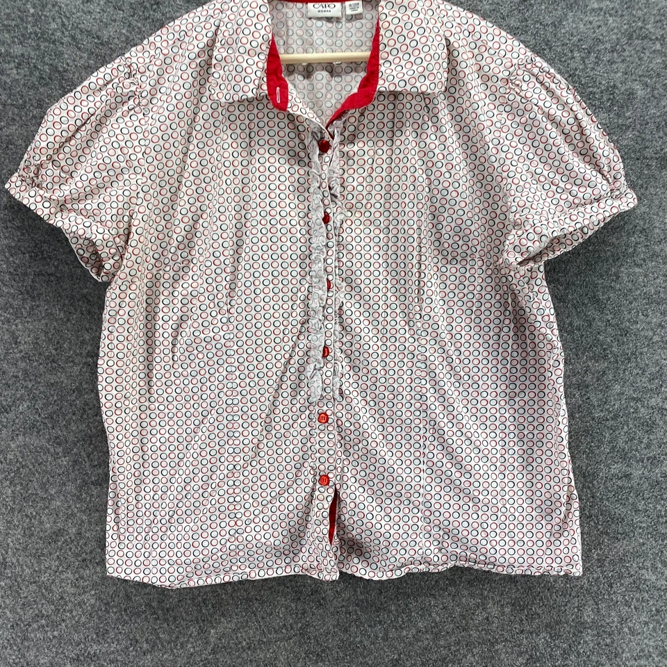Camisa Cato Mujer 18/20W Plus Blanca Lunares Cuello Abotonado Manga Corta Foto 4 de 4