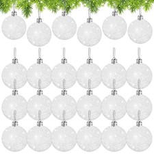 24 Pcs White Christmas Glitter Ball Ornaments Set,Glitter Sparkly Snowballs,P...