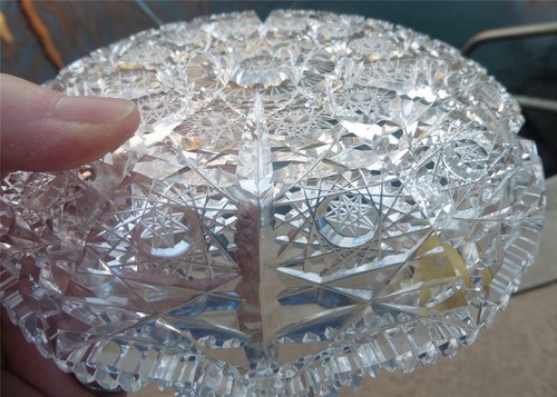 Plato de cristal de plomo vintage corte a mano patrón de abanico estrella - Imagen 9 de 12