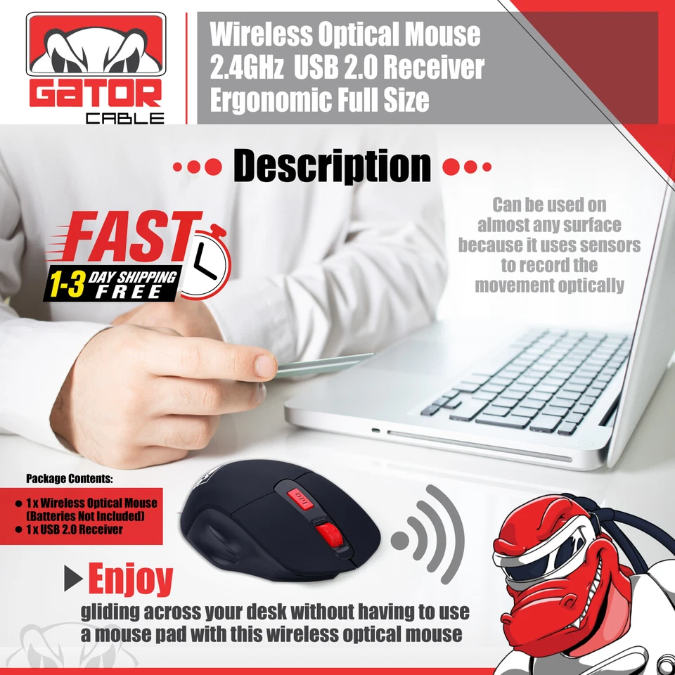 Wireless Optical Gaming Mouse 2.4GHz USB 3.0 Receiver For PC Laptop Computer - Image 3 of 4