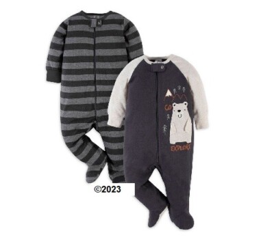 Gerber Baby Boy 2-Piece Gray Striped Bear Sleeps N' Play Size 3-6M