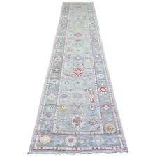 2'9" x 13'7" Coin Gray Afghan Angora Oushak Hand Knotted Wool Runner Rug R74107