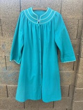 VTG Evelyn Pearson Robe Mumu Housecoat Snap Front Teal 3912 Women's Sz Large