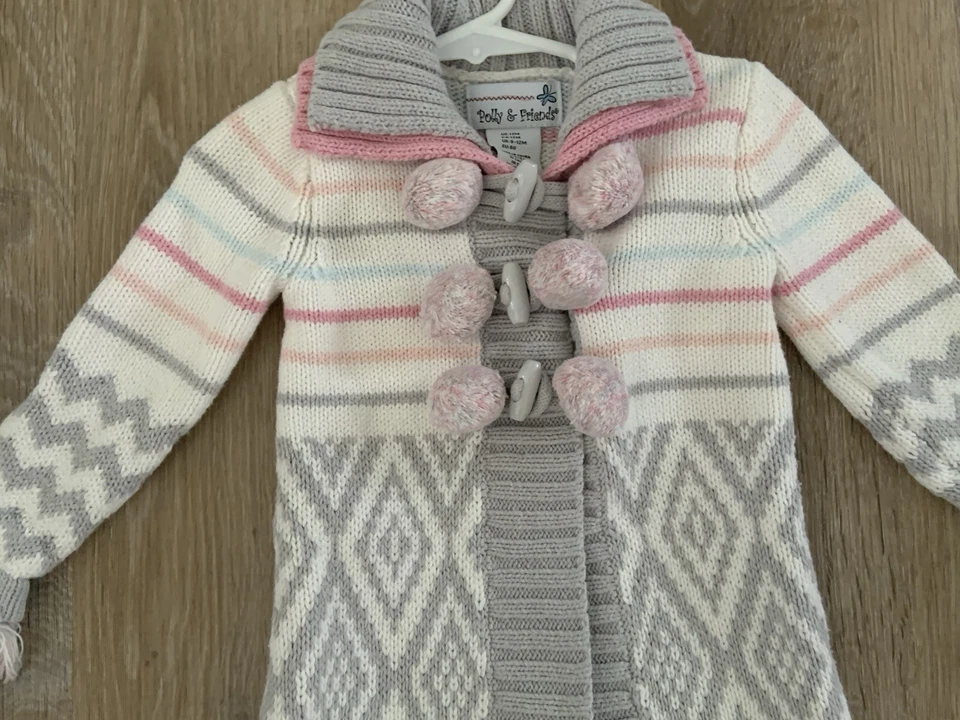 Polly & Friends Girl’s Size 12 Months Gorgeous Pink & Gray Sweater Coat - Image 4 of 4