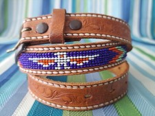 Vintage Indian Traders Tooled Leather Beaded Belt Size 30