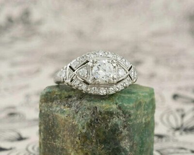 Antique Retro Style 1Ct White Round Moissanite Engagement Wedding Silver Ring