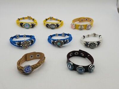 Snap Bracelet Jewelry Fit 18mm Button Charm Ginger Leather Multi Styles-Lot Of 8