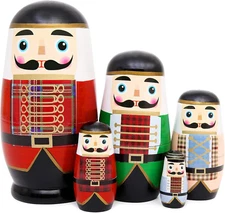 Moonmo 5Pcs Beautiful Nutcracker Handmade Wooden Nesting Dolls Nesting Wishing D
