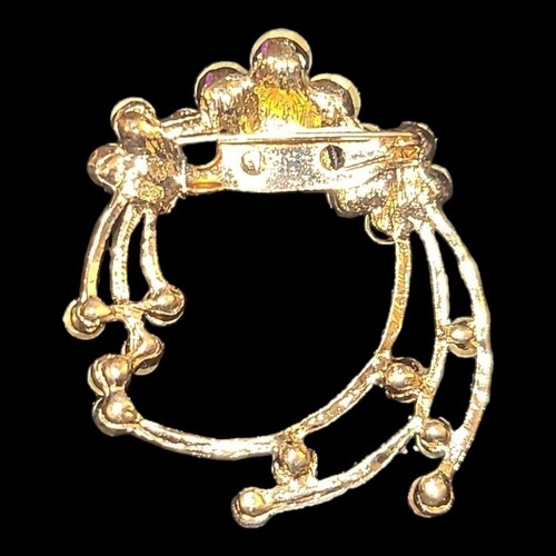Gold Tone Multicolor Rhinestone Circle Ring Wreath Brooch Pin - Picture 5 of 5