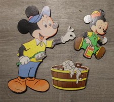 3 Vintage Disney Mickey Mouse Wall Hangings Nursery Decor Die Cut Cardboard 14"
