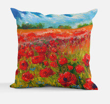 Red Wild Flower Field Throw Pillow Cushion 12x12" 16x16" 24x24" Polyester New