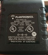 Plantronics Headset Base Units AC Power Adapter Model 45561-02, P/N UD-0905C