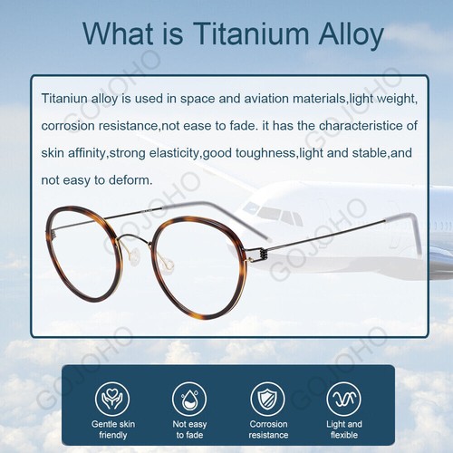 Men's Round glasses Tortoise round frame blue titanium alloy legs womens eyewear - Picture 9 of 17